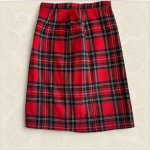 Preppy vintage wool lined Red Plaid Pencil Skirt